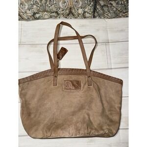 Neutral Tan Suede Tote Bag with Leather Trim - Women Bags Totes